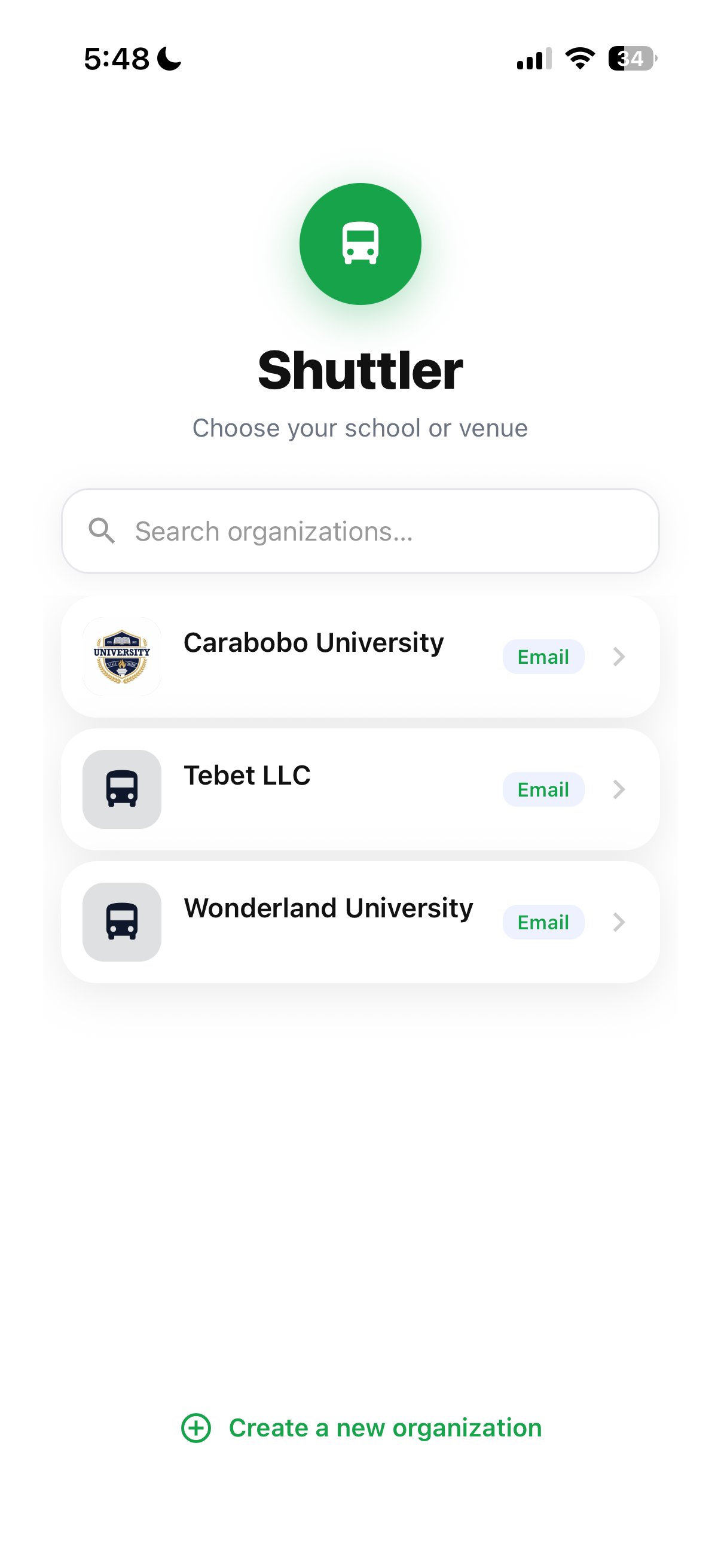 Organization selector